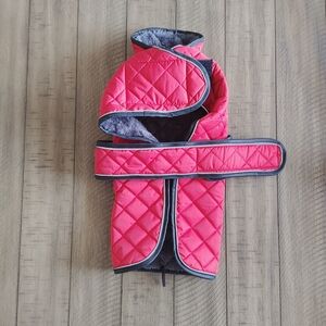 Red and Gray Quilted Dog Clothing and Accessories Set